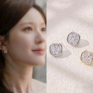 Geometric Square Zircon Earrings With 925 Sterling Silver Earring Post Copper 18K Gold Plated Two-Way Wear Retro Style Women