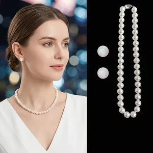 Elegant Artificial Pearl Necklace And Stud Earrings With Silver Earring Post Simple Jewelry For Women Gifts