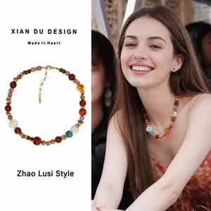 Bohemian Beaded Necklace For Women With Agate Wood Ceramic Shell Turquoise And Stainless Steel Ethnic Irregular Jewelry