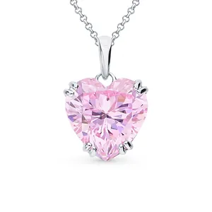 925 Sterling Silver Pink Heart Zirconia Pendant Necklace For Women Sweet Fashion Jewelry Pink Zircon Heart Charm Clavicle Chain