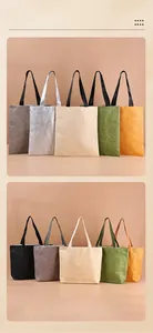 Detail view of five assorted colorful tote bags made of durable washable kraft paper