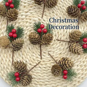 Τεχνητά Χριστουγεννιάτικα Κλαδιά Με Μούρα Και Κουκουνάρια Για Διακόσμηση Δέντρου DIY Δώρο Φυσικό Ρουστίκ Στυλ