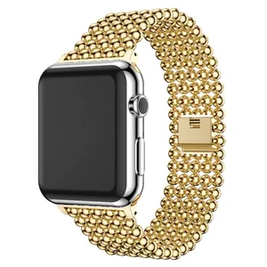 Elegant gold five-bead metal link strap for Apple Watch and Samsung smartwatches