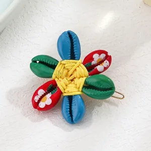 Bohemian Shell Flower Hair Clip Colorful Hand Painted Sea Shell Duckbill Clip Ethnic Hair Accessories For Women Summer Beach