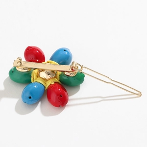 Colorful five-petal flower hair clip with resin beads and golden alloy metal base