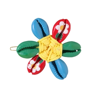 Tropical style floral hair clip with colorful shell petals and daisy prints
