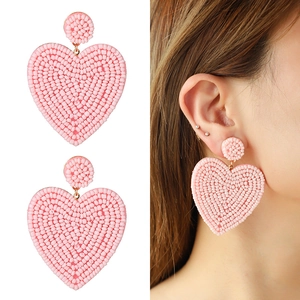 Orecchini a cuore con perline rosa fatti a mano con stile di moda esagerato per donne