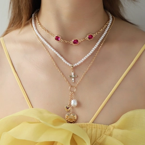Collar con Colgante de Corazón de Perla Artificial de Imitación Vintage para Mujer Gargantilla de Terciopelo Gema Cruz Joyería