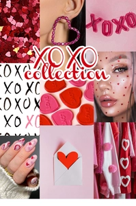 Detail view of red heart earrings and XOXO collection accessories for Valentine's Day