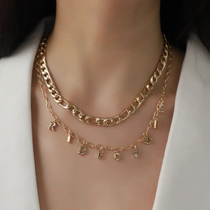 Double-layered gold chain necklace with chunky Cuban links and RIDE OR DIE letter pendant