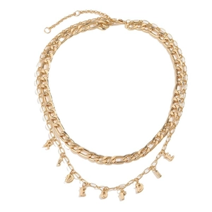 Double-layered golden Figaro necklace with Ride Or Die letter pendant for women