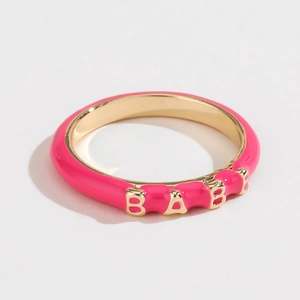 Pink enamel BABE letter ring in gold-plated alloy finish for women fashion