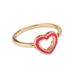 Modern gold-plated open heart ring with vibrant pink enamel for Valentine gift