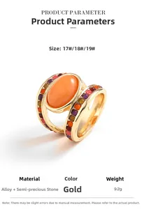 Detailed product parameters of gold alloy ring with large oval orange gemstone and beads