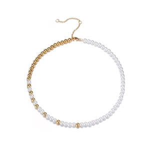 Elegante gouden kralen en witte parel choker ketting met verstelbare karabijnsluiting ketting