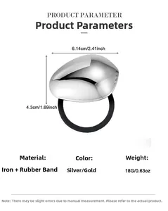 Dimensions détaillées de l'élastique à cheveux ovale en métal, largeur 6,14cm et hauteur 4,3cm