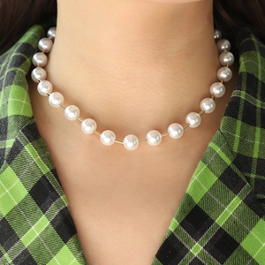 Elegante ABS Parel Gouden Metalen Kraal Halsketting Voor Vrouwen Handgemaakte Koperlegering Verstelbare Choker Mode Sieraden