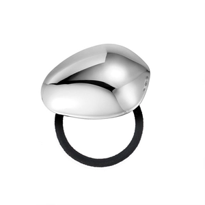 Élastique à cheveux minimaliste avec pièce métallique argentée polie effet miroir de forme ovale
