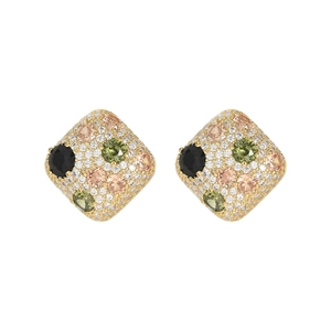 Orecchini a perno quadrati in argento S925 con zirconi colorati e placcatura oro