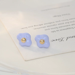 Sweet purple flower earrings with S925 silver needles and golden center on cream card
