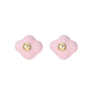 Sweet S925 silver pink cloud flower stud earrings with gold center bead for women