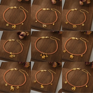 Zodiac Horse Red String Bracelet For Women Gold Plated Copper Bracelet With Heart Coin Flower Charm Chinese New Year Jewelry Gift