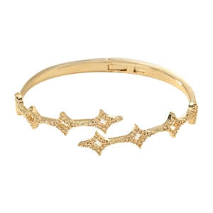 Elegant gold-tone bangle with sparkling zircon star charms and a secure hinged closure