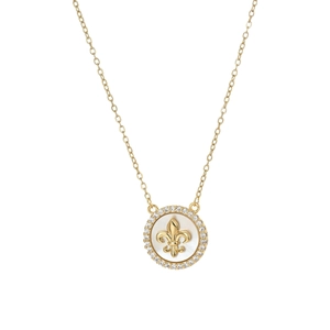 Elegante collana placcata oro 18K con ciondolo giglio in madreperla e zirconi