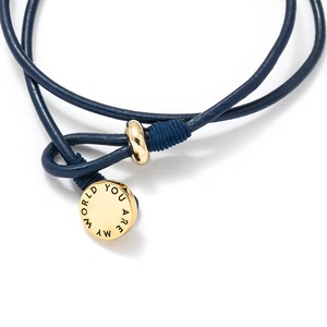 Blue leather multi-layer bracelet with gold plate engraved You Are My World for men