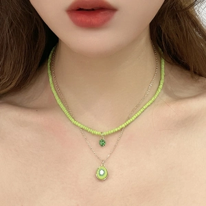 Zomer Fruit Hanger Dubbellaags Ketting Set Kleurrijke Glazen Kralen Verguld Koperen Ketting Sieraden Voor Vrouwen