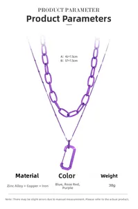 Dettagli tecnici per collana a strati viola Y2K con ciondolo a moschettone