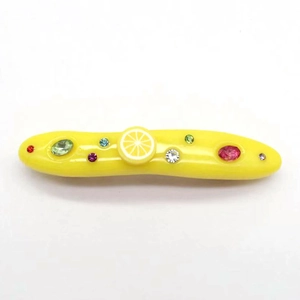 Pince à cheveux en résine jaune vif avec motif citron et strass colorés pour femmes