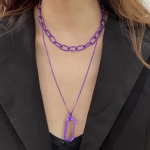 Collana a Doppio Strato in Lega Y2K Elettroplaccata Colorata Con Ciondolo a Moschettone Zirconia Dettaglio Gioielli Streetwear Donna
