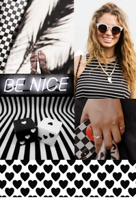 Collage de pinces à cheveux noires et blanches, coque damier et accessoires de mode