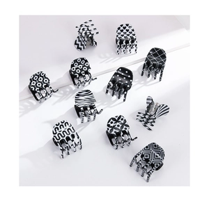 Mini pinces à cheveux chic noir et blanc avec motifs damier, zèbre et pois fins