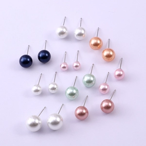 Simple Round Colorful Imitation Artificial Pearl Stud Earrings For Women Elegant Glass Artificial Pearl Alloy Earring Post Jewelry Accessory