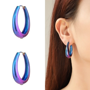 Iridescent Copper Hoop Earrings For Women Y2K Holographic Rainbow Metallic Teardrop Oval Butterfly Rhinestone Fashion Jewelry