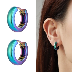 Y2K style iridescent holographic metallic hoop earrings with rainbow gradient finish