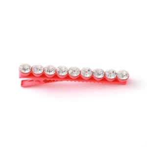 Pink matte alloy alligator hair clip with ten sparkling rhinestones in Y2K style