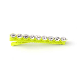 Neon yellow alloy alligator hair clip with nine sparkling rhinestones in Y2K style