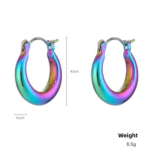 Detail view of 4.0cm holographic metal hoop earrings showing weight and size measurements