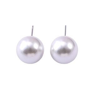 Minimalist pair of 8mm classic white faux pearl stud earrings with polished finish