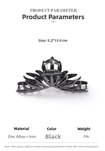 Lava metal hair claw clip in gunmetal finish with dimensions 5.2x13.9cm and zinc alloy texture