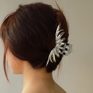 Modern silver lava butterfly metal hair claw clip with wings design for thick hair