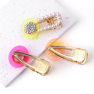Mode Bunte Acryl Runde Haarspangen Mit Künstliche Perlenimitat Und Strass Krokodilklemmen Für Damen Mädchen Haarschmuck