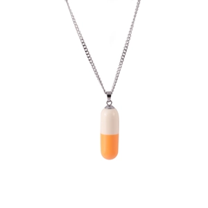 Collar de acero inoxidable con colgante de cápsula de resina naranja y blanca