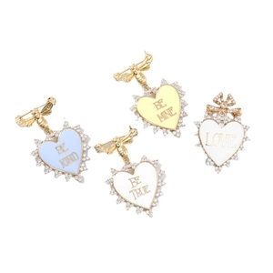 Chic enamel heart brooches with rhinestones and bee charms in gold-plated finish