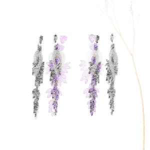 Boucles d'oreilles punk 3D en métal avec feuilles en cristal violet et pompons argentés