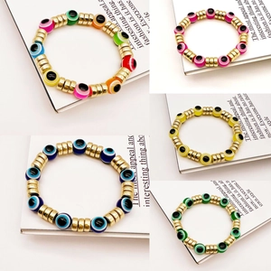Bohemian Türkisches Evil Eye Perlenarmband Vergoldete Harzperlen Elastisches Glücksbringer Armband Modeschmuck Damen