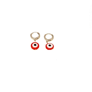 Silberne Creolen mit roten Evil Eye Anhängern und rundem Vintage Perlendesign
